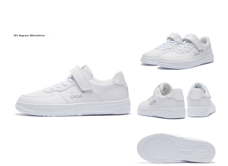 361° Children's All-Season Skateboard Shoes for Boys And Girls (Ages 3-12), Versatile Velcro Skateboard Shoes, White Sneakers, Green, Size 36 25