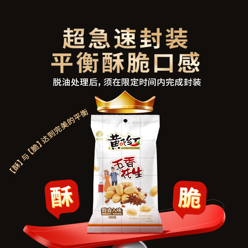 黄飞红（HUANGFEIHONG）五香烤花生米76g*2袋 休闲零食小吃下酒菜 坚果炒货 脱油花生仁