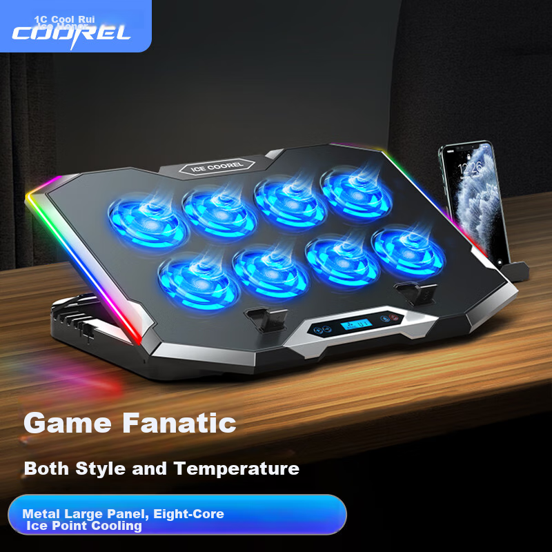 ICE COOREL K10 Laptop Cooling Pad, Computer Desk Stand, Gaming Laptop Cooling Base, Adjustable Speed Cooling Fan with RGB Lighting, Suitable for 17-Inch Lenovo Alienware Legio