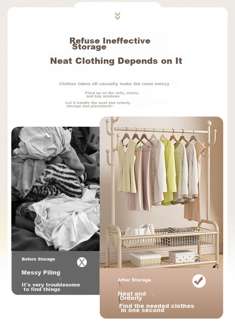 Quanpinwu Floor-Standing Coat Rack, Bedroom-Specific Clothes Hanger, Premium Storage Rack with Double 120cm Hooks 2