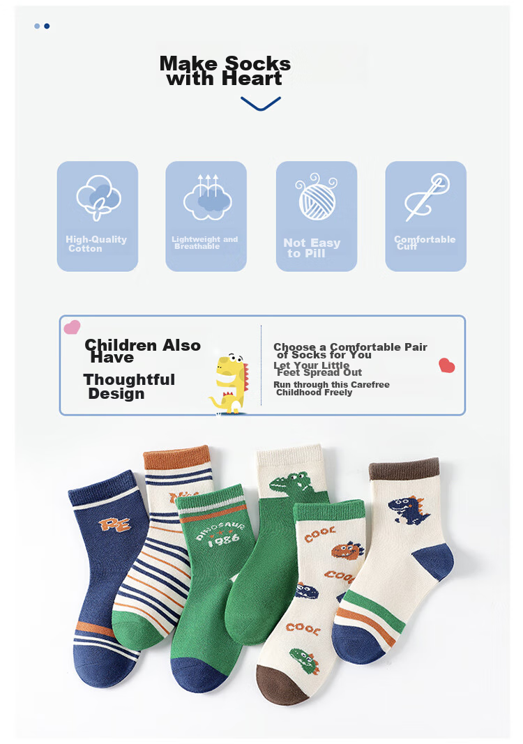 Bingxuemumian Children's Socks for Boys, Mid-Calf Cotton Socks for Autumn And Winter, 6 Pairs, for Small to Big Kids, Boys' Casual Short Socks for Spring And Fall, All Seasons 2