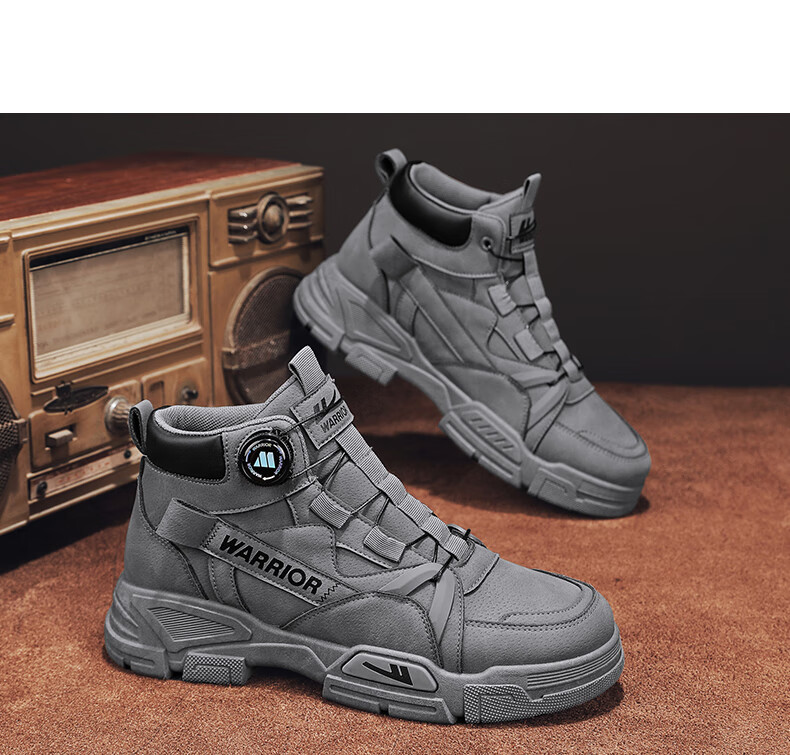 Huili Men's Versatile Martin Boots, 2025 Autumn And Winter New Style, Trendy Retro High-Top Work Boots, Gray, Size 40 10