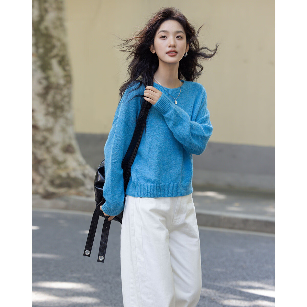 Dme [Blue Coastline] Brightening Basic Loose Pullover, Lazy Lightweight Spring And Autumn Knit Sweater for Wome