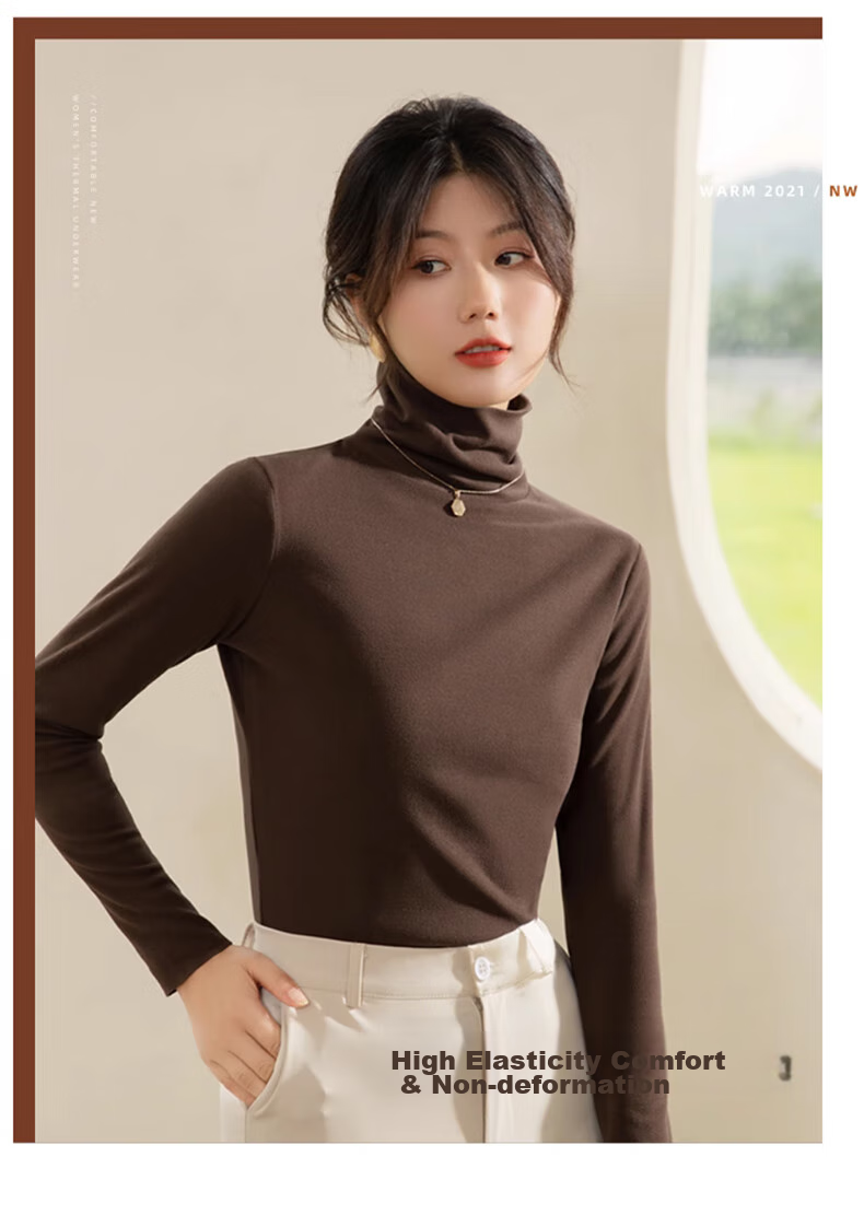 XUEXIMAN Turtleneck Basic Base Layer for Women, Autumn And Winter German Velvet Brushed Base Shirt, Skin-Friendly Inner Wear Top, Slim-Fit And Slimming, Suitable for Outerwear 11