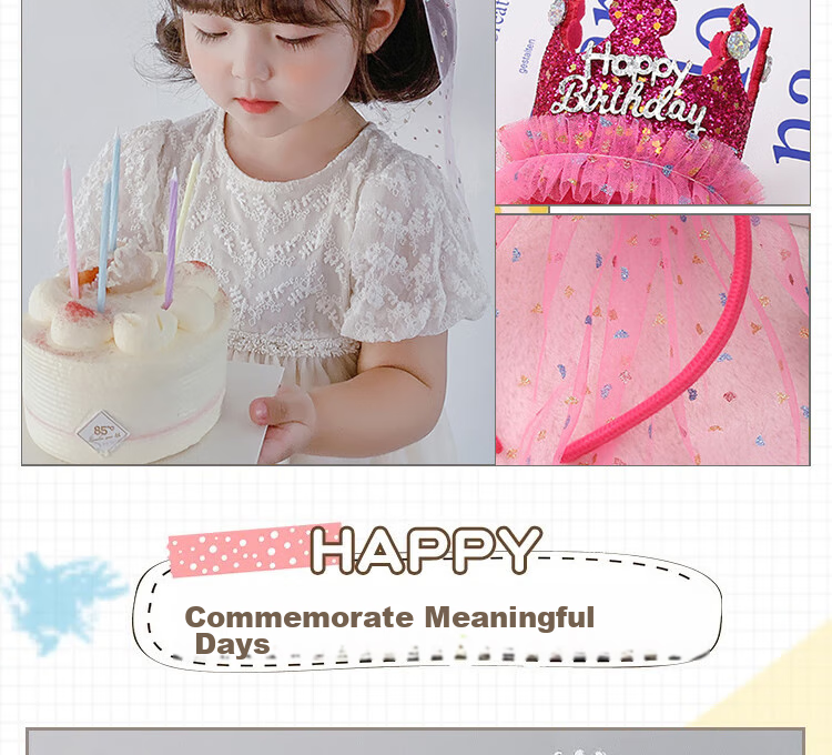Ounizi Birthday Hat, Crown Headband, Birthday Scene Decoration, Girl's Birthday Props, Atmosphere Party Decorations, Happy Birthday 4