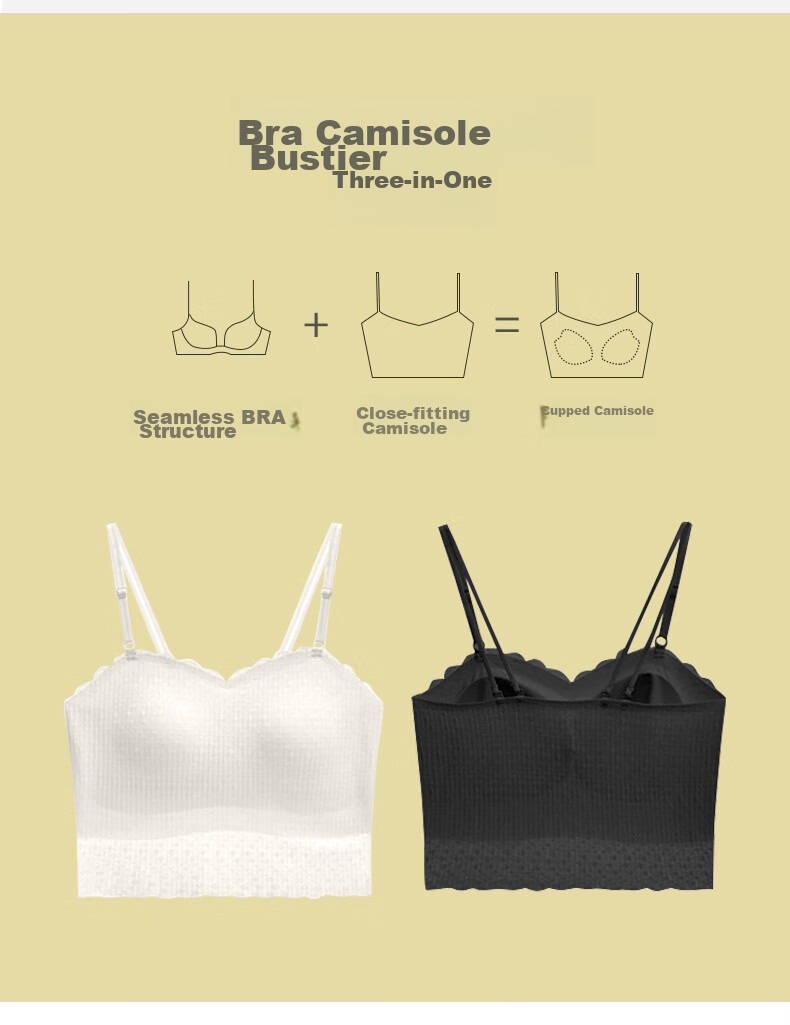 FitonTon Women's Camisole Tank Top with Built-In Bra Pads, Lace Thin Straps, Side Support, Inner Wear Or Outer Wear, Backless Bra, White 3