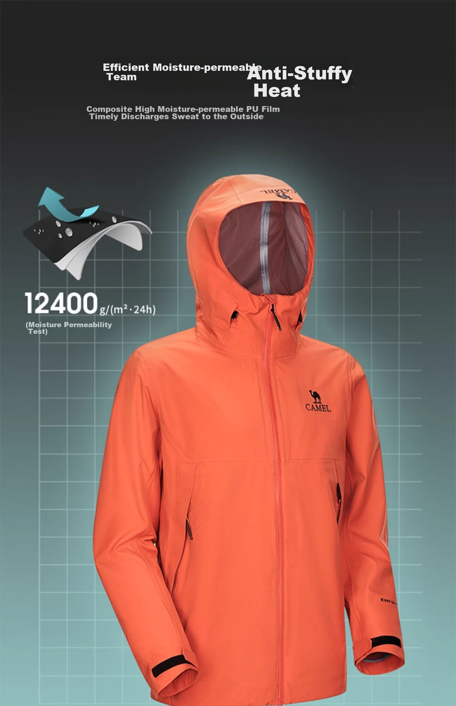 CAMEL Hardshell Jacket for Men And Women, Chinese Outdoor 3L Fully Sealed Waterproof Rainproof Orange Hiking Mountaineering Coat O189 12