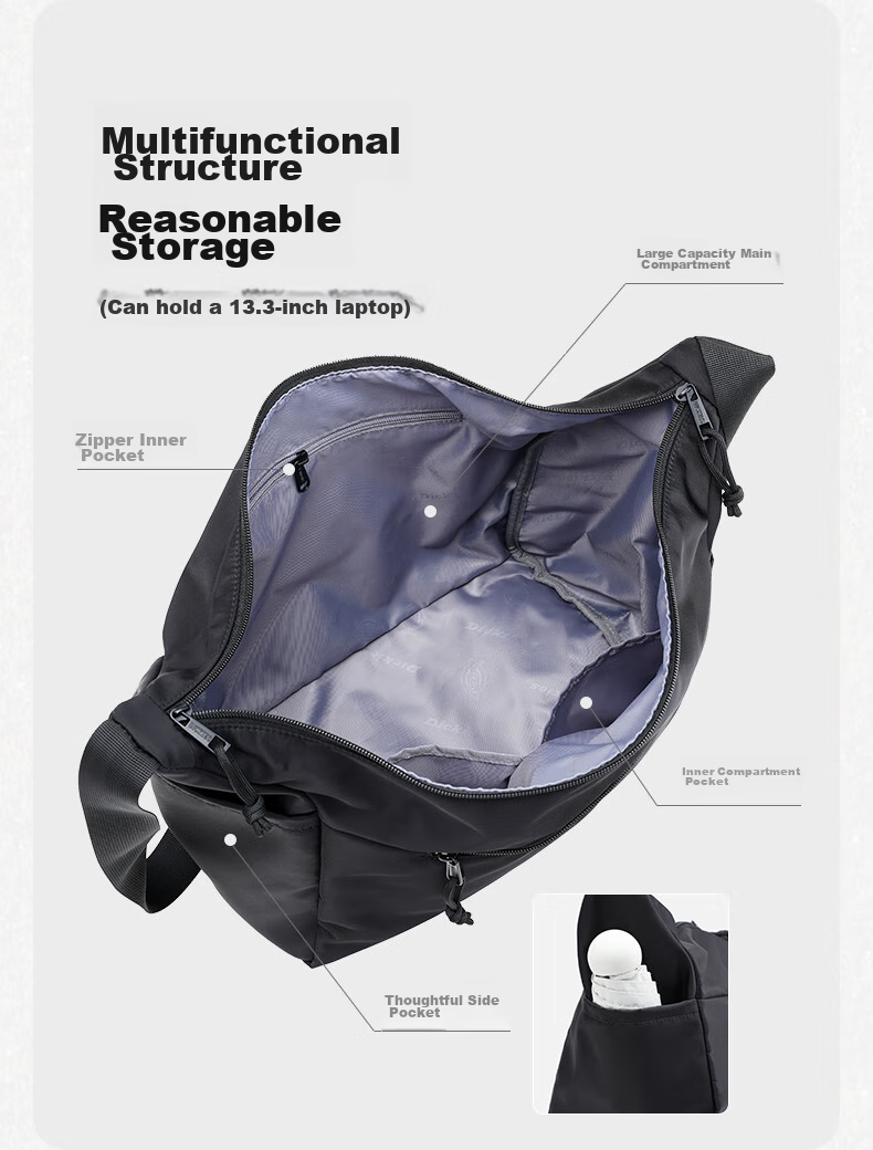 Dickies Shoulder Bag for Men, DK Multi-Pocket Crossbody Bag, Large Capacity, Fits 13.3-Inch Laptop, Canvas Backpack for Students 7