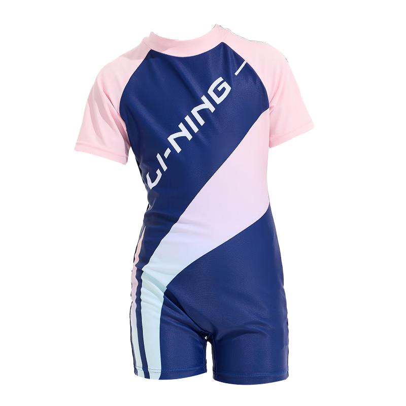 Li-Ning Children's Swimsuit, One-Piece Surfing Suit for Girls, Comfortable Quick-Dry Swimwear for Beach And Hot Springs, Style 007, Blue-Pink, Size 160