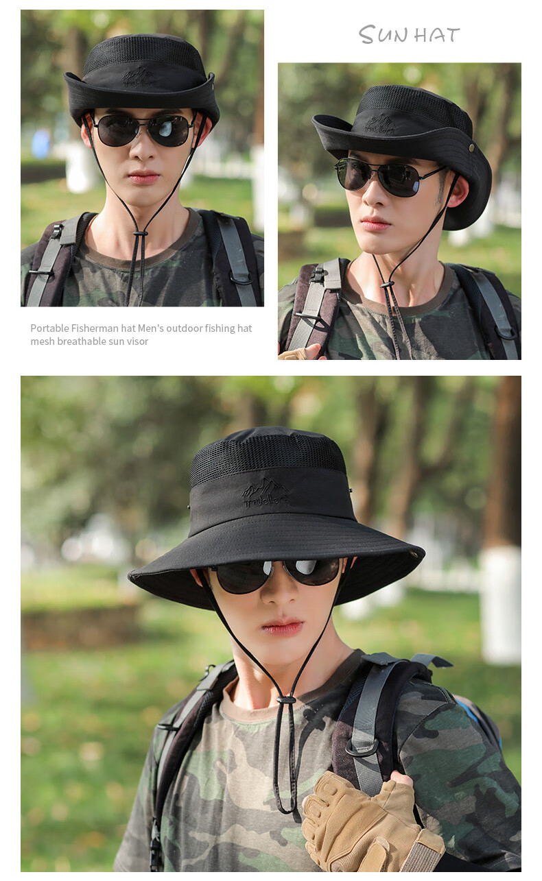 XUEXIMAN Men's Outdoor Fisherman Hat Foldable Sun Hat Fishing Cap for Men 13