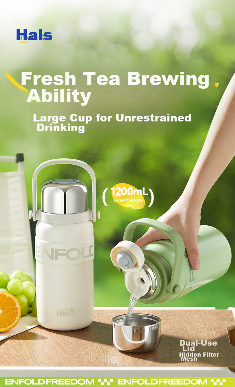 HAERS Insulated Mug, 316 Stainless Steel, Large Capacity Water Bottle, Sports Portable Water Cup, Outdoor Travel Flask, White, 1000ML 1
