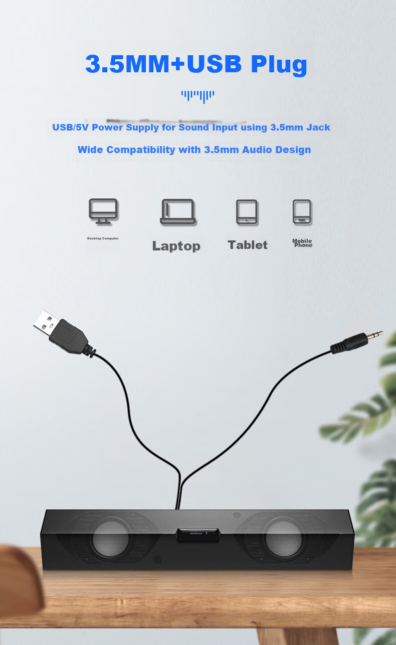 Soaiy SA-A2 Speaker, Computer Speakers, Mini Speakers, Multimedia Laptop Desktop Home Use, Online Class, Desktop USB Wired Subwoofer, Long Bar Speaker, Standard Versio 10