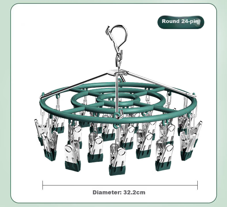 MENGTING Stainless Steel Sock Hanger, Multi-Clip Clothes Drying Rack for Home Use, Windproof Underwear Hanger, Blue, 24 Clips 18