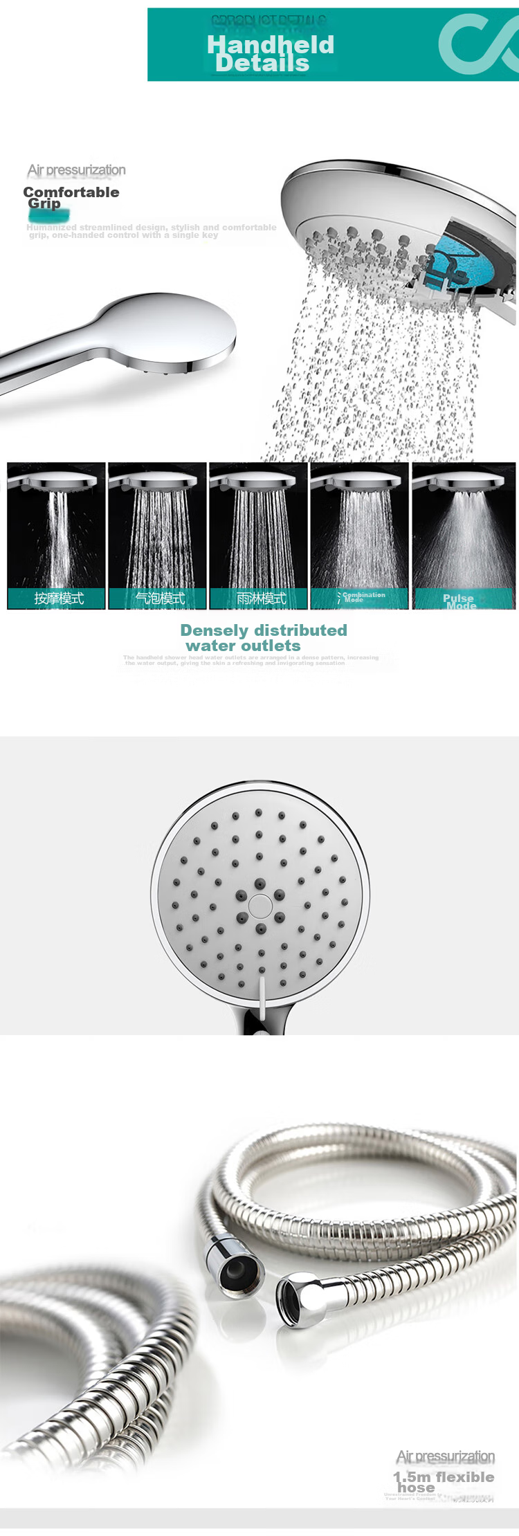 MICOE Shower Set Gun Gray Hot and Cold Shower Set Bathroom Pressurized Shower Head Full Set M-A130 13