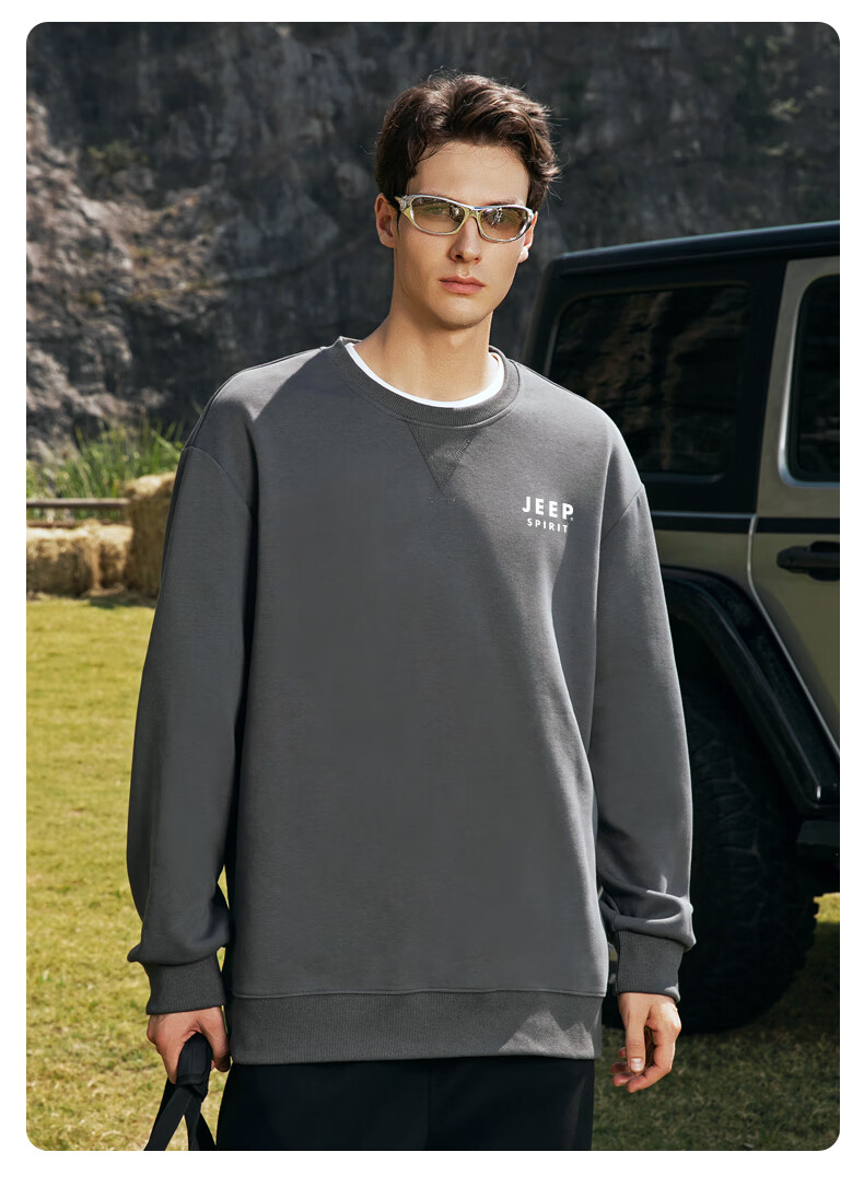 JEEP SPIRIT Men's Sweatshirt, Spring And Autumn Heavyweight Loose Round Neck Men's Jacket, Outdoor Casual Sports Trendy Top, Men's Clothing 13