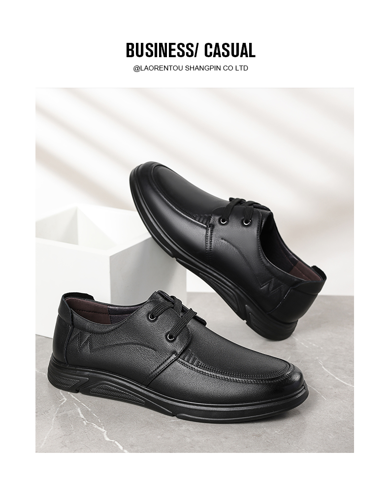 LAORENTOU Men's Leather Shoes, Spring And Autumn Business Casual Shoes, Top-Layer Cowhide Lace-Up Wear-Resistant Non-Slip Men's Shoes LA12049 Black 42 15