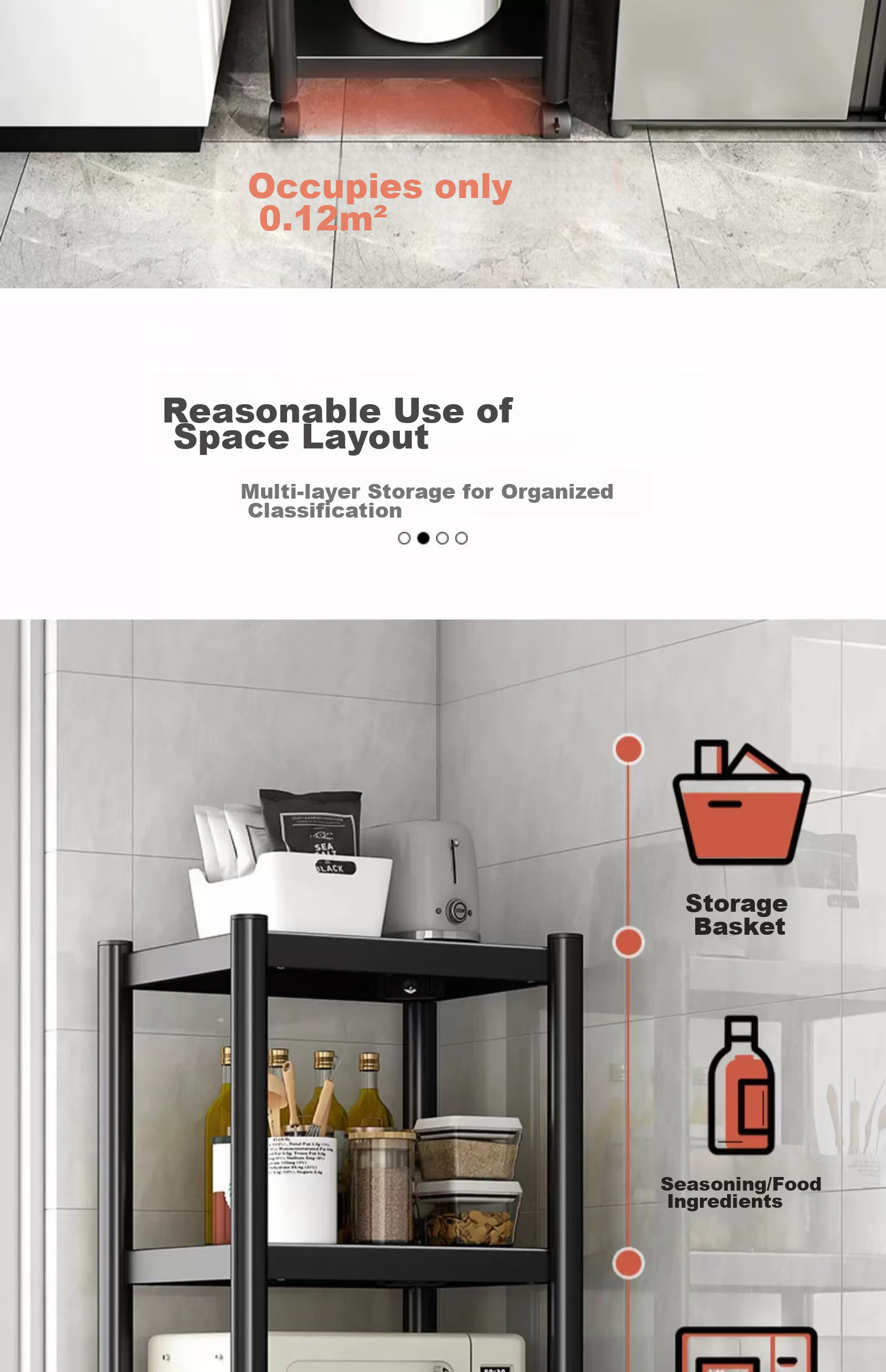 UOEN Kitchen Gap Storage Rack, Floor-Standing Multi-Layer Narrow Gap Organizer for Home Use, Multi-Functional Storage Shelf for Cookware And Microwave Ove 4