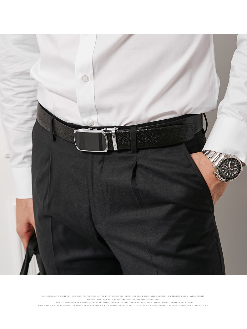 Cattlesboss Belt, Extended Men's Automatic Buckle Cowhide Belt, Top Layer Cowhide Casual Trouser Belt for Men, 7077 Black, 110cm 10