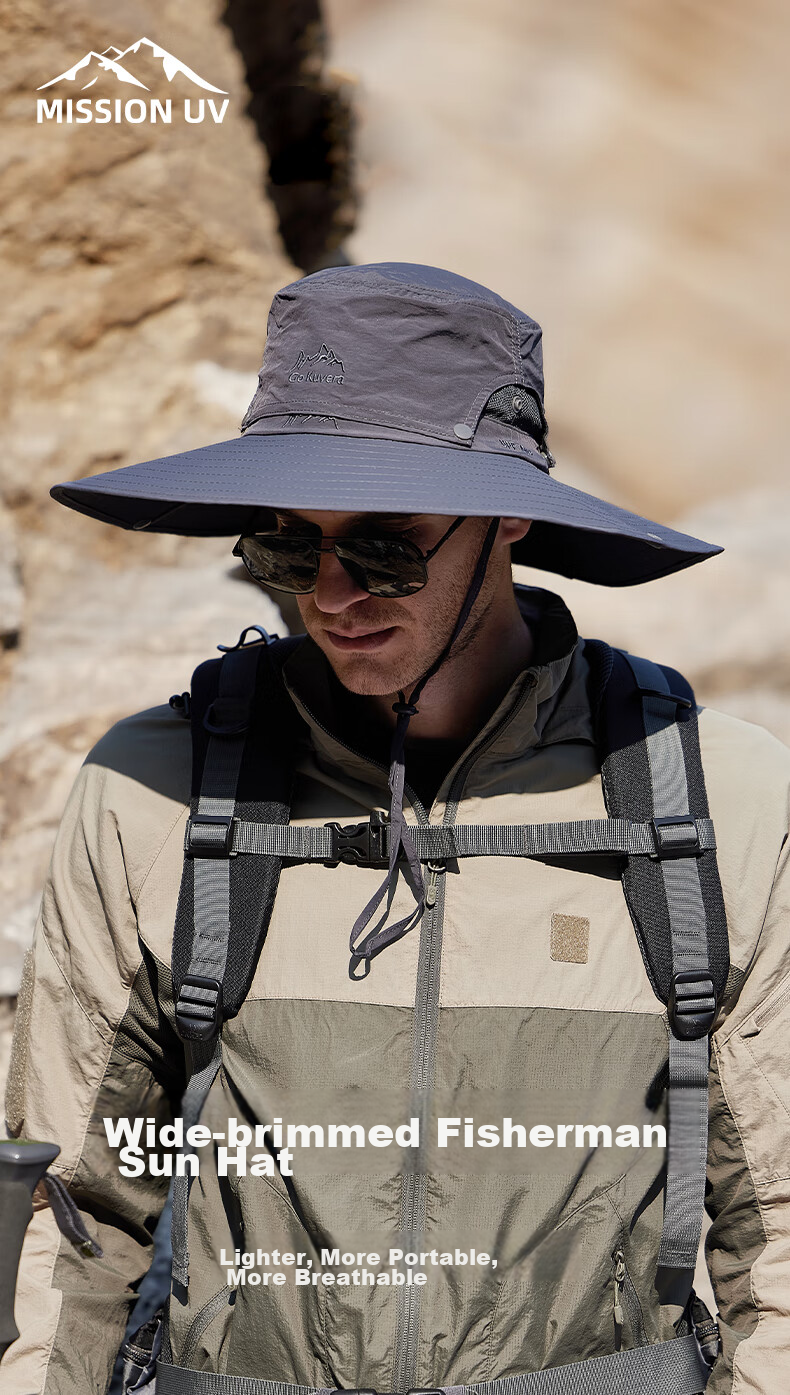 MISSION UV Sun Protection Hat for Men, Wide Brim Fishing Bucket Hat, Hiking Cap, Summer Outdoor UV-Resistant Large-Brimmed Sun Hat 1