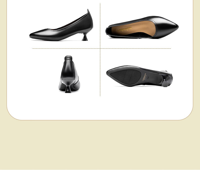 LAORENTOU Women's Shoes, 4CM Mid-Heel Work Pumps, Pointed Toe Commuter Leather Shoes, Shallow Mouth High Heels, LB62, Black, Size 37 7