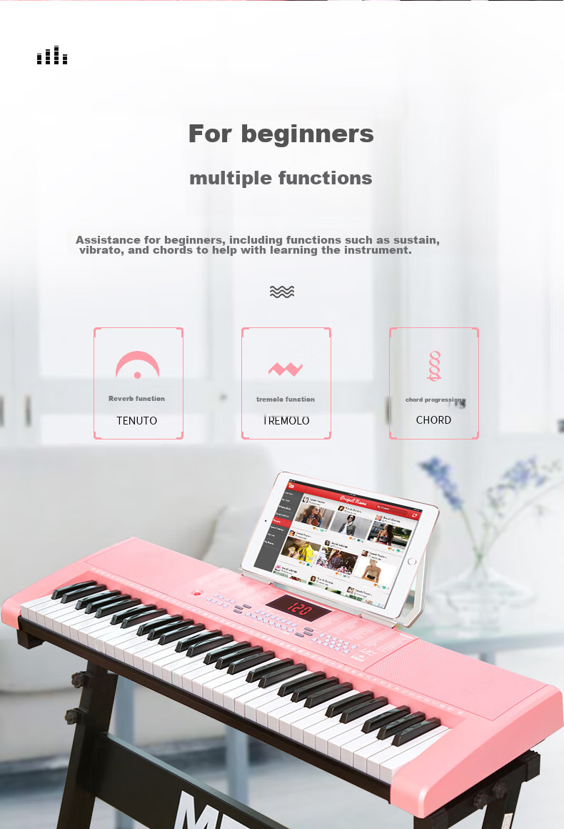 Meirkergr MK-288 Pink Basic Version + Stand, 61-Key Multifunctional Teaching Electronic Keyboard, Children's Beginner Musical Instrument, Connects Microphone, Headphones, Mobile Phone, Pad with Stand 6