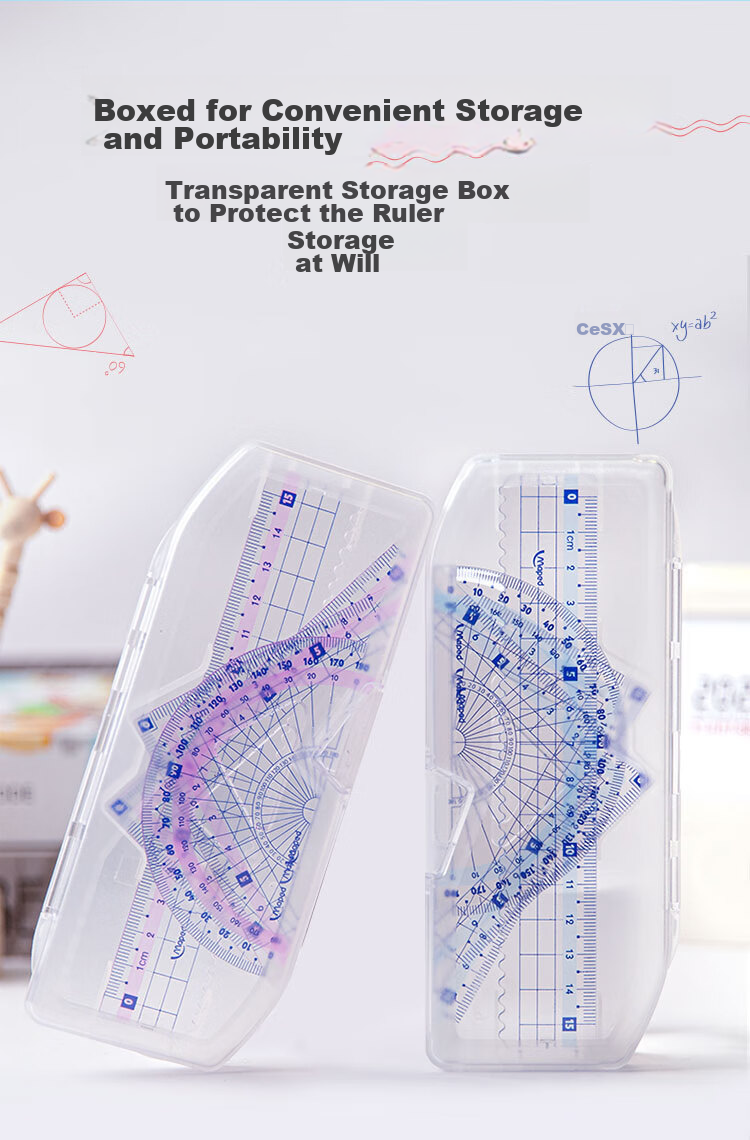 Maped Colorful Multifunctional Ruler Set, 15cm Wave Straight Ruler, 45° Triangle Ruler, 60° Triangle Ruler, 180° Protractor, Study And Exam Ruler Set, Blue, Elementary School Supplies for Back to School 8
