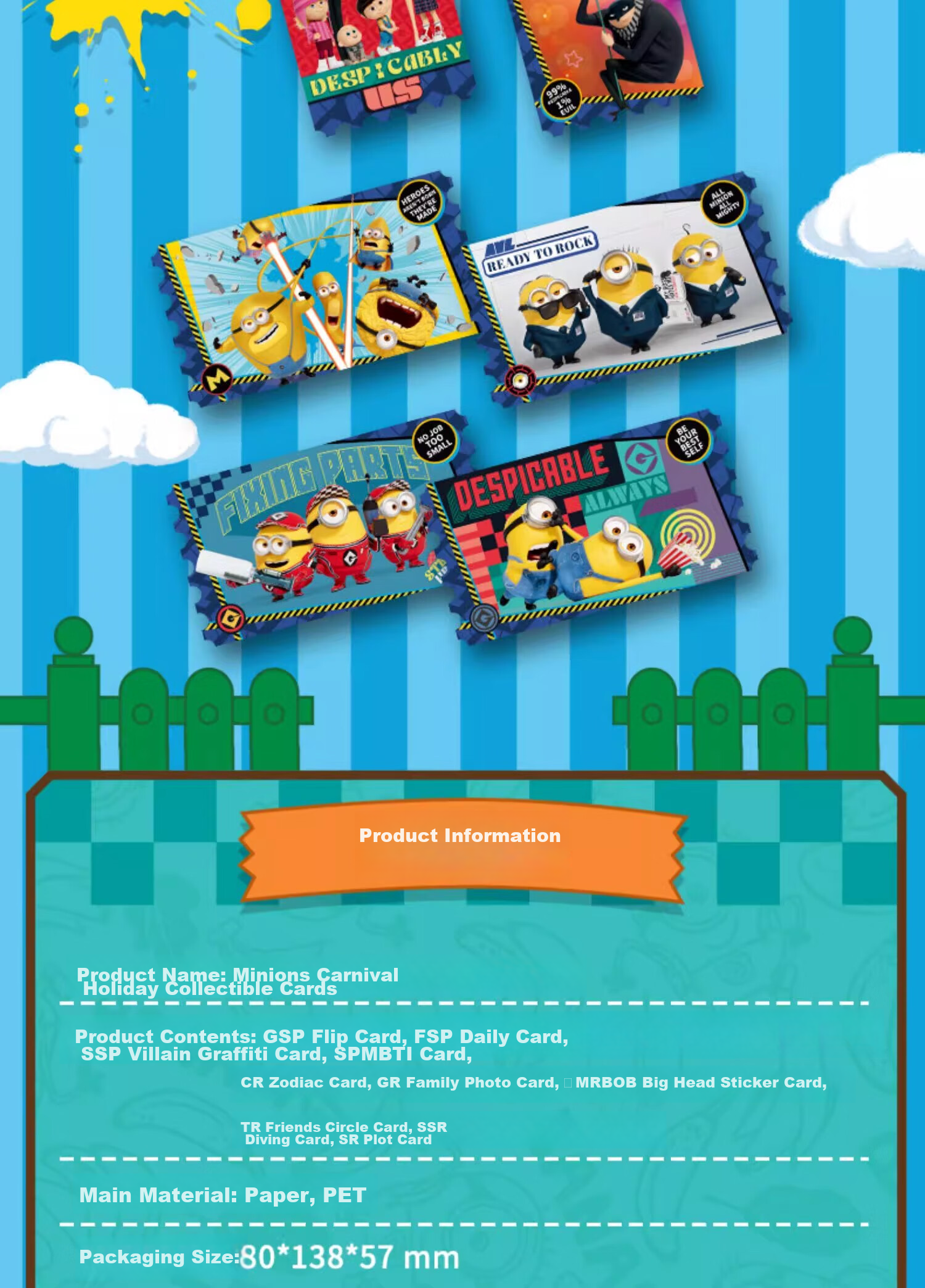 Card.Fun [Three Pieces, Five-Fold] Official Minions Carnival Holiday Collection Cards, Blind Box Cards, Anime Cards, Merchandise, Gu Zi, Single Pack (3 Cards/pack) 11