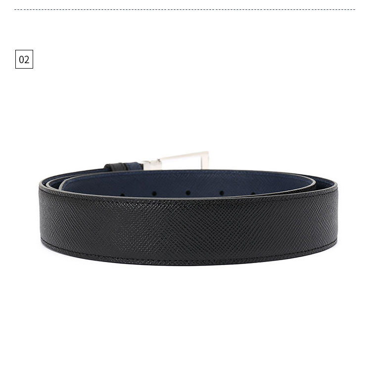 MONTBLANC Black/Indigo Blue Reversible Free-Cut Leather Belt/Waistband 118438 [Gift] 6