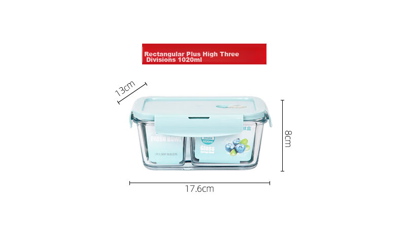 Chuangde Heat-Resistant Glass Food Storage Container, Microwave-Safe Lunch Box, Refrigerator Organizer Bento Bowl Meal Container, Heightened 3-Compartment 1020ml 13