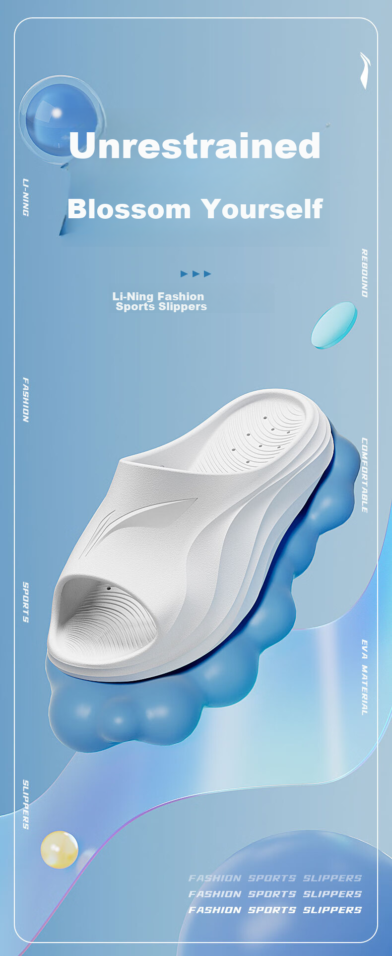 Li-Ning Sports Slippers for Men And Women, All-Season Couple's Slide Sandals, Home Bath Beach Non-Slip Odor-Resistant Outdoor Slippers 1
