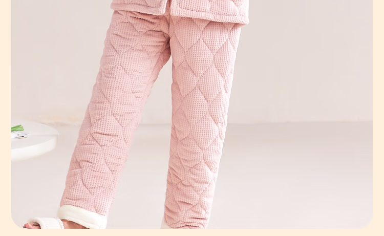 MiiOW Coral Fleece Three-Layer Padded Women's Pajamas, Ultra-Thick Fleece-Lined Warm Loungewear, Suitable for Outdoor Wear, Cherry Blossom Pink 35