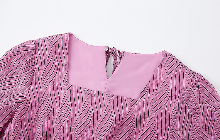 Dme [Bubble Pleated Texture] Summer French Square Neck Cotton Waist-Cinching Ruched Wide-Leg Waist-Cinching Dress 10