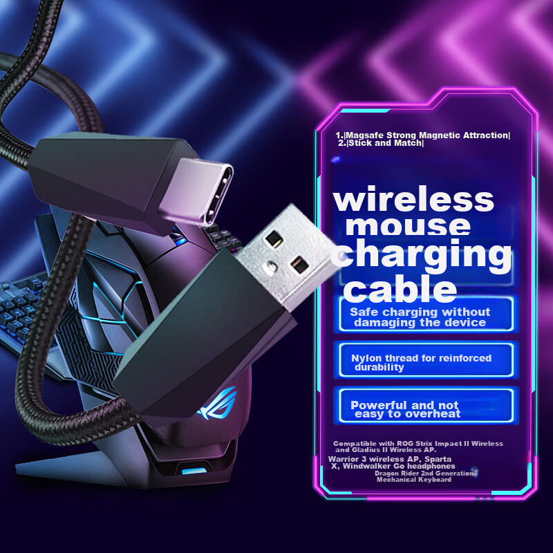 Chaofan Compatible with ASUS ROG Mouse, Keyboard, Headphones, Charging Cable, Zhanren 3, Yueren 2, Mo Ren X Long Shen ACE Fengxing GO Headphones, USB Connection Cable, Type-C Data Cable, 2 Meters