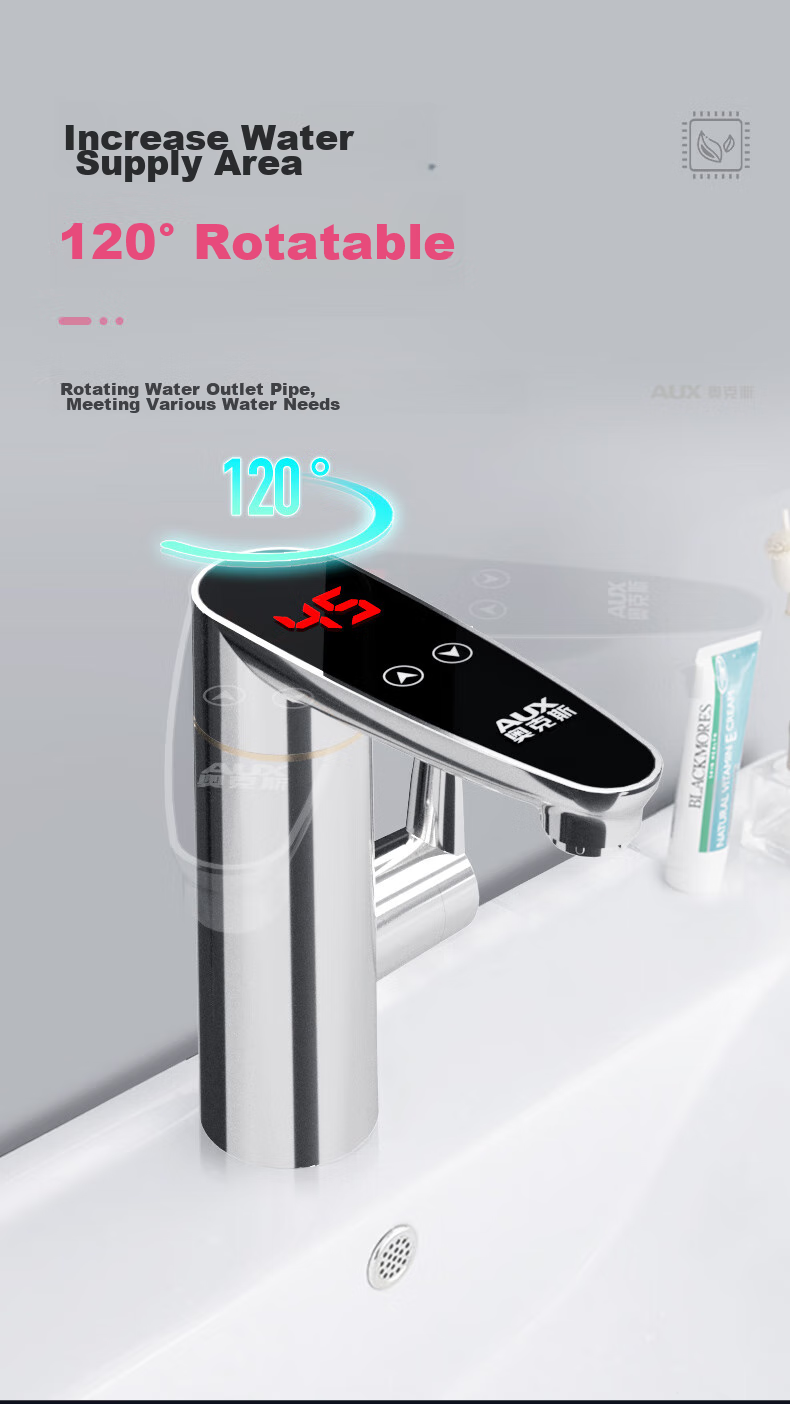 AUX Electric Water Heater Faucet, Bathroom Sink Hot And Cold Dual-Use Smart Digital Display Fast Heating Kitchen Treasure Instant Electric Water Heater, Bottom Water Inlet WT1X3 Stainless Steel Body 14