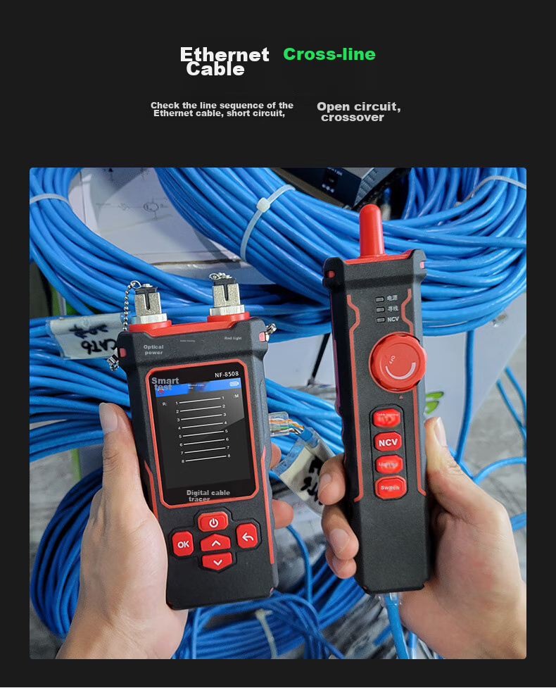 Jingmingshu NF-8508 Kit Cable Tracker with Red Light, Power Fiber Optic Tester, Network Cable Length, Breakpoint, Short Circuit Port 3