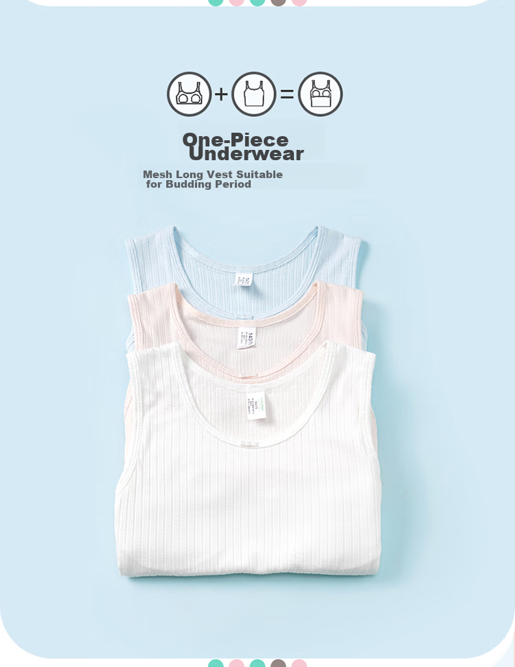 Jiusuiban Children's Vest for Girls, Puberty Bra for Teenagers, Thin Mesh Breathable 2-In Long Vest for Older Childre 3