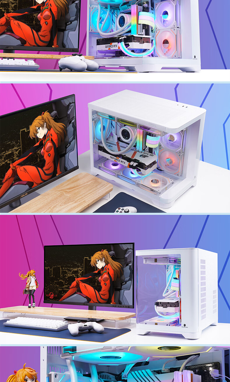Wanjia Wenzhen MINI Black Panoramic Version Curved Digital Display Seaside Desktop Gaming Computer Case (Curved Glass/LCD Digital Display/240mm Radiator/MATX Motherboard) 12