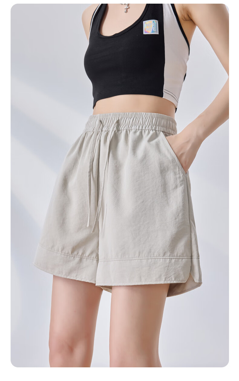 LangSha High-Waisted Sports Shorts for Women, Summer Three-Quarter Split Ice Silk Shorts, Thin Loose Wide-Leg Women's Pants 18