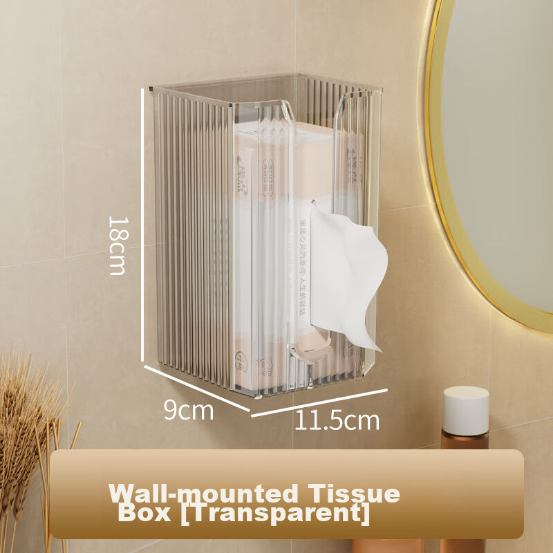 Jingxun Wall-Mounted Tissue Box, Kitchen Paper Holder, No Drilling Required, Face Towel Storage, Bathroom Toilet Paper Rack, Transparent Design, Multi-Scene Application, Visible for Bathroom Use