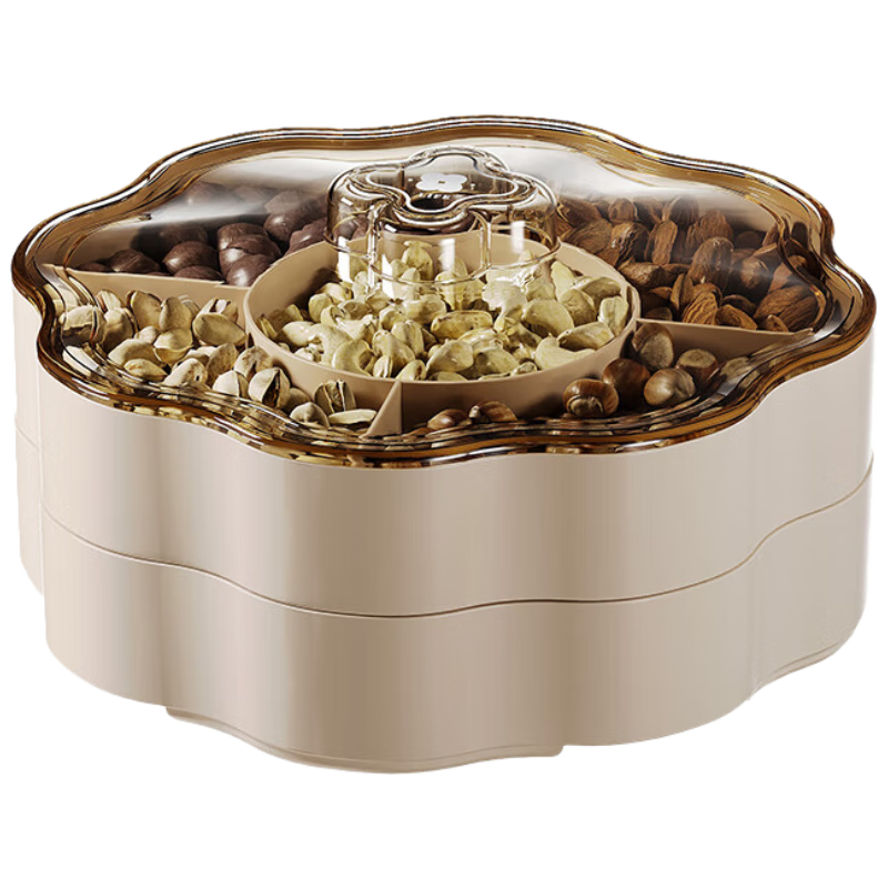 Jinlongxing Candy Box Snack Dried Fruit Plate for Living Room, High-End Feel Nut Fruit Melon Seed Dish, Double-Layer with Lid for Chinese New Year Display