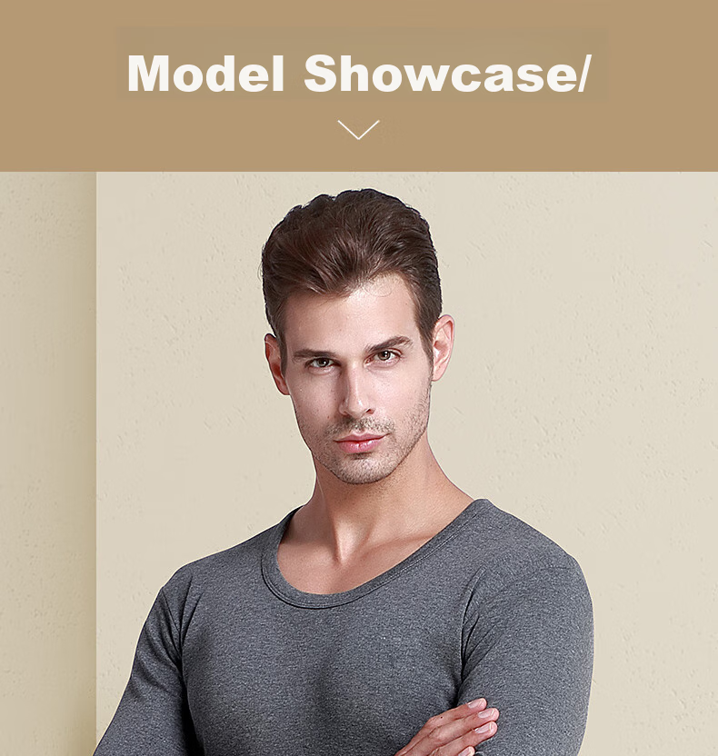 LangSha Autumn Underwear Set for Men, Pure Cotton Antibacterial Thin Style Round Neck Thermal Underwear Set for Young Men, Winter Seaso 26