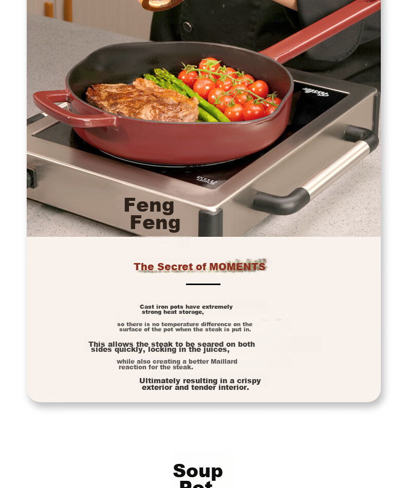Feishile German Moments Cast Iron Pot, Stew Pot, Small Soup Pot for Home Use, 20 Cm Cast Iron Pot - Burgundy Red 14