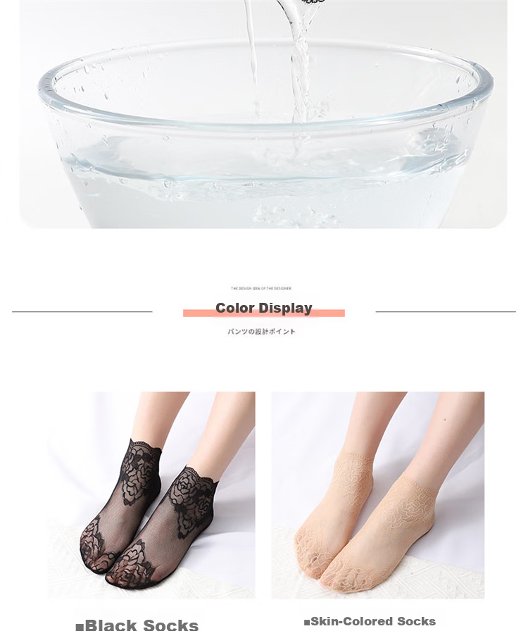 LangSha Women's Lace Stockings with Ribbons, 6 Pairs of Mesh Short Socks with Cotton Bottoms, Thin Spring And Summer Socks 10