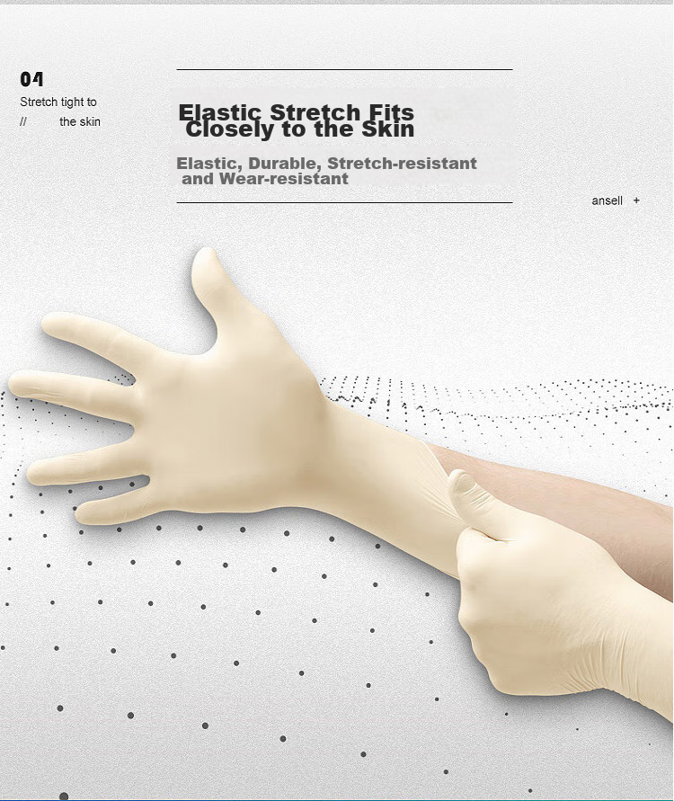 Ansell 457X Disposable Latex Gloves, Powder-Free, Thick And Durable, Non-Slip, Chemical-Resistant for Laboratory, Food Handling, Cleaning, Inspection And Household Use, Cream White Color, 100 Pieces/Box, Large Size 5