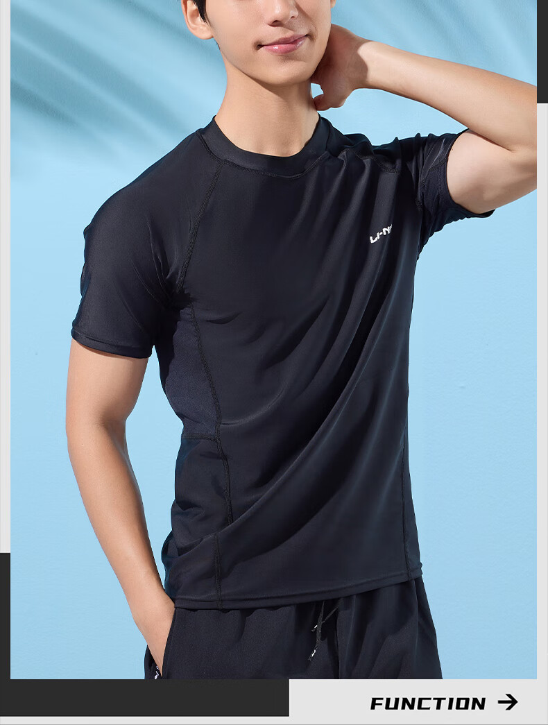 LI-NING Men's Surfing Diving Short Sleeve Swimwear Quick-Dry Training Top 870 Navy Blue L 14