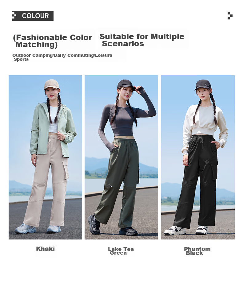 CAMEL Casual Pants for Men, Cargo Pants, Outdoor Water-Repellent, Loose-Fit Wide-Leg Straight-Waist Woven New Sports Trousers 9