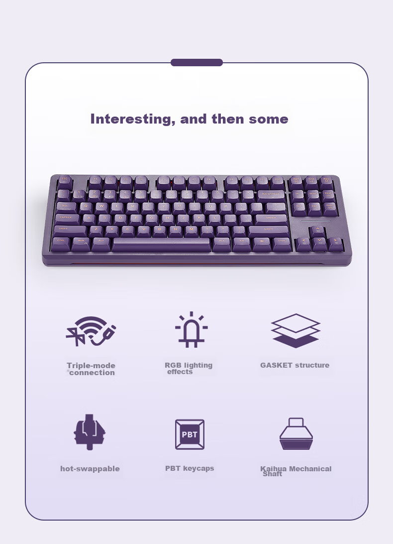 Hyeku Q3pro 87-Key Tri-Mode Wireless Bluetooth Customizable Mechanical Keyboard Hot-Swappable Gasket Structure Keyboard Gaming Office RGB Peach Soft Kaehua BOX Red Switch 2