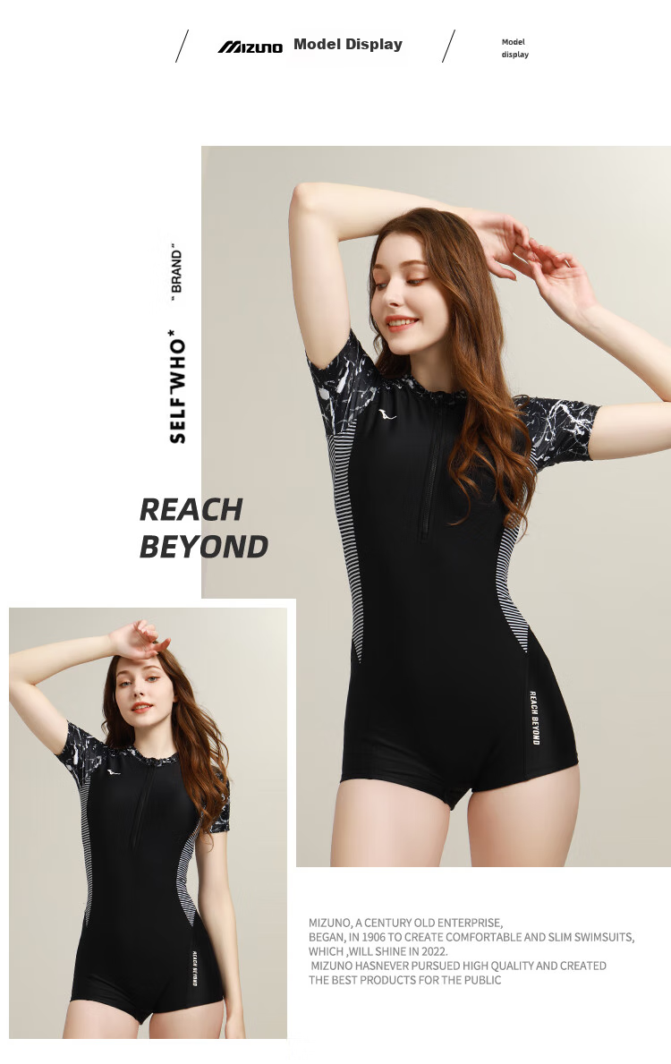 MIZUNO Women's One-Piece Swimsuit, Boyshort Style, Sports Swimwear, Tummy Control, Slimming, Plus Size, Conservative, Hot Spring Swimwear, Summer G1303 Black M 8