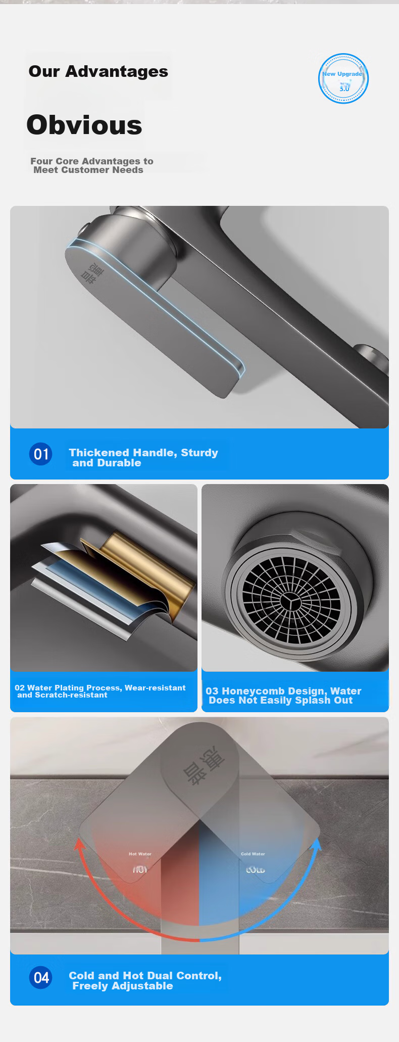 Huipu Basin Faucet, Bathroom Washbasin Hot And Cold Water Tap, Sold by JD, Stainless Steel Sink, Washbasin, Pool H-05621 2
