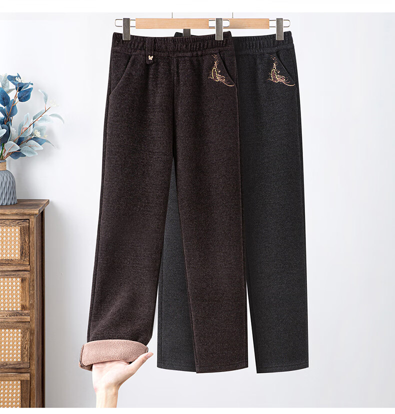 QIUFULUO Women's Winter Fleece-Lined Thick Warm Casual Pants Middle-Aged and Elderly Fashion Straight-Leg High-Quality Trousers for Ages 50-60 1
